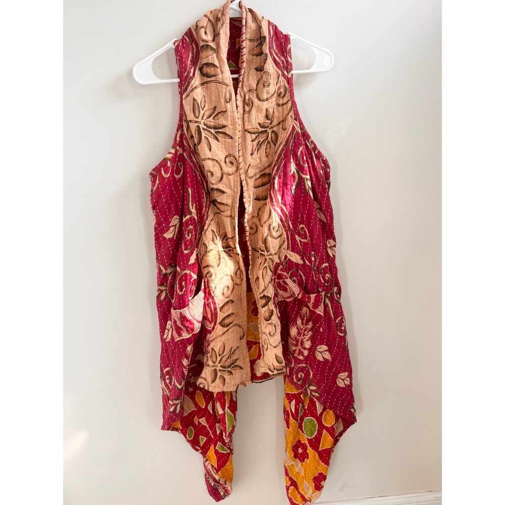 Kantha vest reversible red boho festival style free size